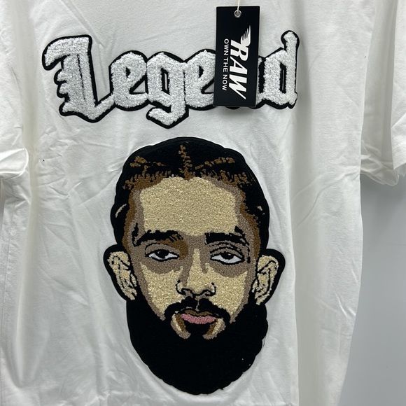 NWT RAW OWN THE NOW LEGEND NIPSEY HUSSLE MENS S WHITE GRAPHIC PATCH  T-SHIRT - Picture 2 of 11